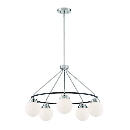 Designers Fountain Elle 5 Light Contemporary Polished Nickel with Round Opal Glass Shades Chandelier For Dining Rooms D232M-5CH-PN